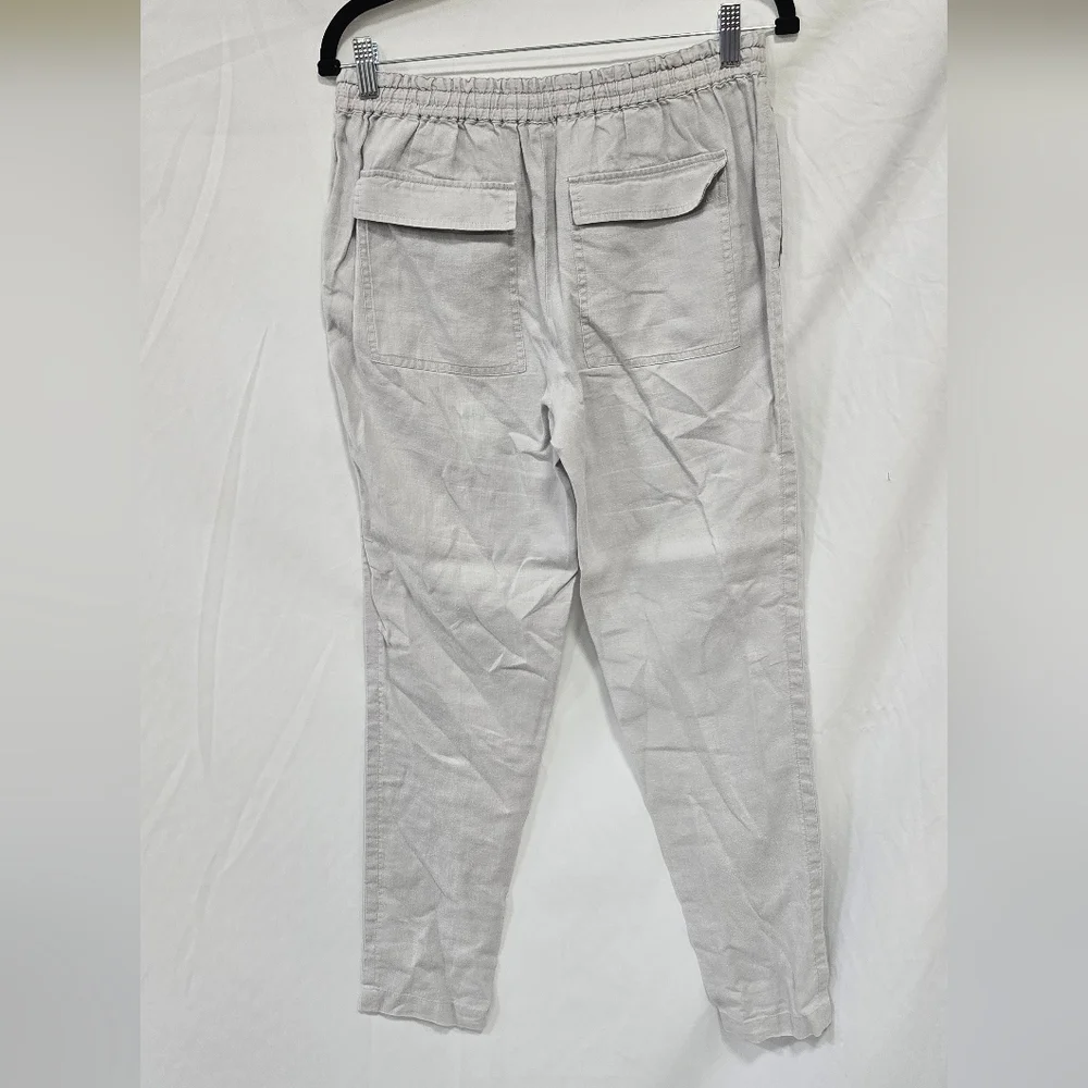 Vince women S cropped linen‎ pants gray pull on travel beach drawstring festival